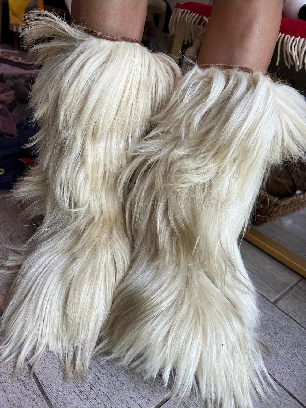 Genuine Goat fur and leather boots Like New! read below